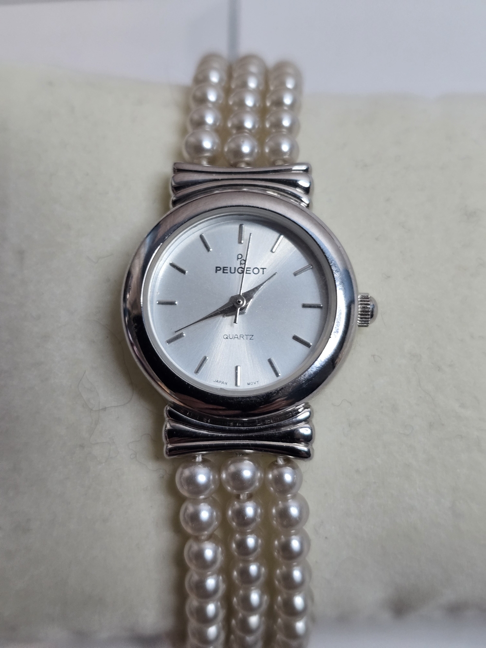 Peugeot Silver Dial Watch with Pearl Multi-Strand Bracelet